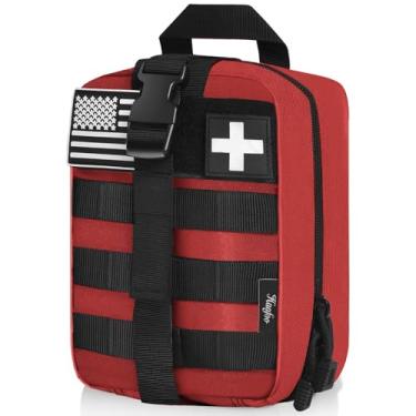 Imagem de Bolsa médica Haafoo Molle, bolsa tática de primeiros socorros em nylon 1000D, grande capacidade, bolsa EMT, bolsa resistente de grau militar Rip-Away Ifak para casa, acampamento e outras atividades ao ar livre (apenas bolsa