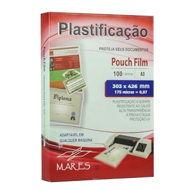 Imagem de Plástico para Plastificação Mares A3 0,07 175 micras 303x426mm 100 unidades