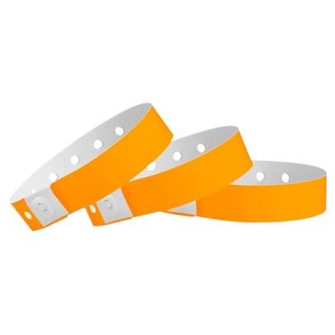 Imagem de Pulseiras de plástico laranja neon 100 Wristco para eventos – uso prolongado, encaixe seguro evita a reutilização – Pulseiras de grau premium para identificação hospitalar e médica, festa e