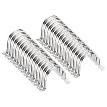 Imagem de HARFINGTON 30 braçadeiras de conduíte de 90 mm de 90 mm, braçadeira de tubo M90 U, correia rígida de aço inoxidável, suporte em forma de U com dois furos para fixação de fio de mangueira de tubo