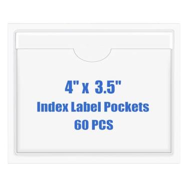 Imagem de Origin-Joy 60 bolsos autoadesivos para cartão com abertura superior, porta-etiquetas de plástico transparente para cartões de notas, biblioteca e negócios, bolsos de etiquetas adesivas e porta-cartões