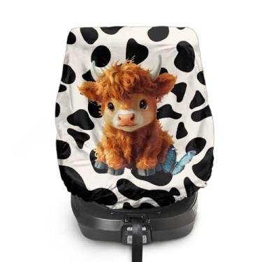 Imagem de JOAIFO Capa de proteção solar para assento de carro bonito protetor de assento de carro de vaca Highland para assento de carro infantil, ajuste universal, mantém o assento do bebê em temperatura mais