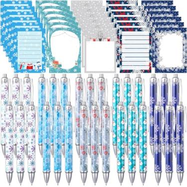 Imagem de MotiMind Conjunto de 60 canetas e blocos de notas de Natal, notas adesivas de Natal, boneco de neve, floco de neve, canetas de tinta de gel de Natal para fazer listas de anotações, lembrancinhas de