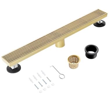 Imagem de muschbath Ralo de Chuveiro Linear de 24", Ralo de Chuveiro Dourado Escovado, Grade Removível, Aço Inoxidável 304, Fácil de Instalar e Limpar para Banheiros (Base de Drenagem Não Incluída), Lsd-15C-24G