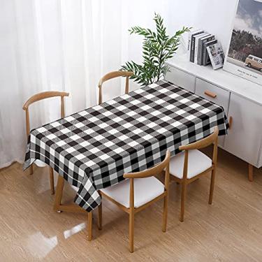 Imagem de ZiDeTang Toalha de mesa de Natal Fabic não feita de papel, impermeável, de poliéster, toalha de mesa decorativa (139,7 cm x 177,8 cm, xadrez branco)