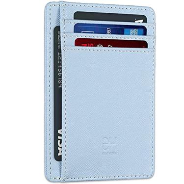 Imagem de Carteira feminina de couro minimalista com bloqueio de RFID, bolso frontal, Azul, Slim, Minimalista