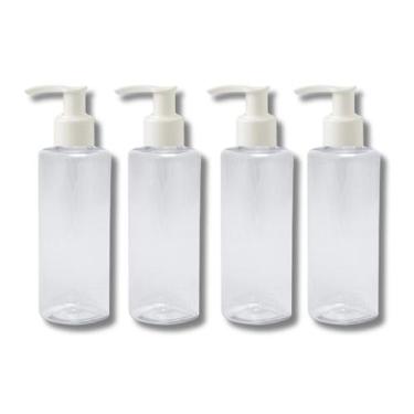 Imagem de Kit 4 Frascos Tampa Válvula Pump 100ml Cilíndricos Viagem Sabonete Liq