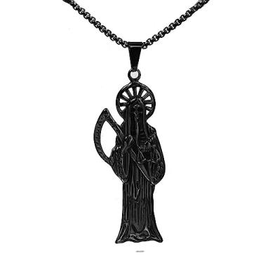 Imagem de GXLYFG Colar Santa Muerte com pingente de diamante banhado a ouro 14K Santa Muerte joia com foice presente de feriado, 17.3+3+0.2, Cobre + aço de titânio, Sem Pedra Preciosa