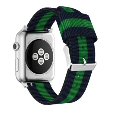 Imagem de Pulseira de nylon para Apple Watch Ultra 8 7 6 5 4 SE de 49 mm, 45 mm, 44 mm e 40 mm, pulseira esportiva para IWatch 3 de 42 mm e 38 mm (azul-verde, para 38 mm, 40 mm e 41 mm)