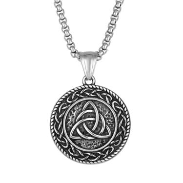 Imagem de JIWOY Colar de nó celta, aço inoxidável, pingente viking, joia de martelo nórdico de aço de titânio oco para homens, Aço inoxidável, Sem Pedra Preciosa