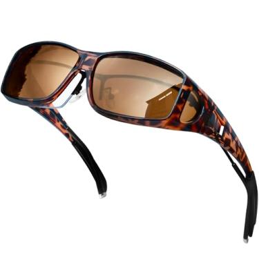 Imagem de KANASTAL sobrepor Óculos de Sol Polarizado Feminino Marrom Masculino Leopardo sobre Oculos Proteção UV400 Retangular Moda Clássico Brown Sunglasses over Glasses -Armação Tartaruga Lente Marrom