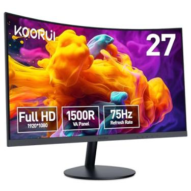Imagem de KOORUI Monitor Curvo De 27 Polegadas Fhd 1080P 75Hz Monitores De Jogos Monitor De Computador Com Hdmi Vga, Inclinação Ajustável, 1500R, Eye Care, Preto, 27N5Ca