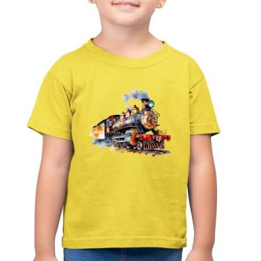 Imagem de Camiseta Algodão Infantil Trem Watercolor - Foca na Moda, Amarelo caná