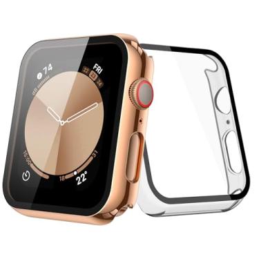 Imagem de [Pacote com 2] Capa dourada de cobre JULK com protetor de tela para Apple Watch New SE 3 (2025) /6/5/4/SE 40 mm, vidro temperado 9H com capa protetora rígida ultrafina para iWatch [1 ouro cobre + 1