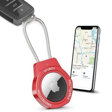 Imagem de Suporte para chaveiro AirTag, alumínio compatível com Apple AirTag Tracker, com porta-chaves Airtag para capa, adequado para bagagem, chaves, mochilas, animais de estimação, etc. (vermelho)