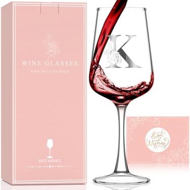 Imagem de Presentes de Dia dos Namorados para Mulheres - Taças de Vinho Iniciais Personalizadas Presente Personalizado, Presente Galentines de Natal Dia das Mães Presentes de Aniversário para Mulheres Sua Mãe