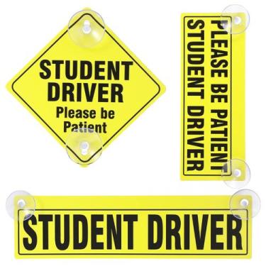 Imagem de Adesivos de Carro "Student Driver" - Kit com 3 Peças e Ventosas
