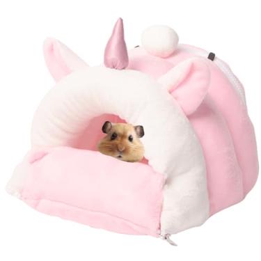 Imagem de Copfeu Hamster Sugar Glider Sleeping Nest House Hammock Fofo Ninho de Porquinho da Índia Hamster Cabana Quente Hamster Ninho Fofo Suprimentos Hamster Cabine de Hamster Fofo Removível e Lavável (Rosa,