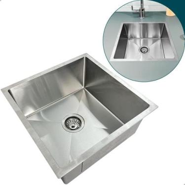 Imagem de Cuba Inox Gourmet 40x40 cm Quadrada De Embutir Sobrepor Bancada Pia Co