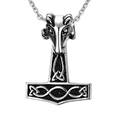Imagem de Blowin Colar masculino com pingente de cabeça de martelo Thor de aniversário de aço inoxidável nó celta com corrente de 56 cm, Sem Pedra Preciosa
