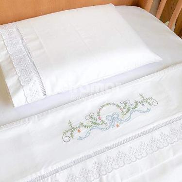 Imagem de Jogo de Lençol para Berço 3 Peças Percal 200 fios Ponto Palito com Bordado Inglês - Laço Colorido, Biramar Baby, Preto