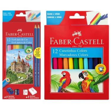 Imagem de Kit Lápis de cor Faber Castell EcoLápis com 12 cores + dois lápis pret