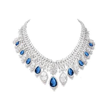 Imagem de LAVINA Colar de luxo em formato de pêra em formato de pêra vermelho rubi falso/esmeralda/branco/safiras simuladas e diamante sintético CZ colar joia moderna para mulheres, presente de noivado e festa