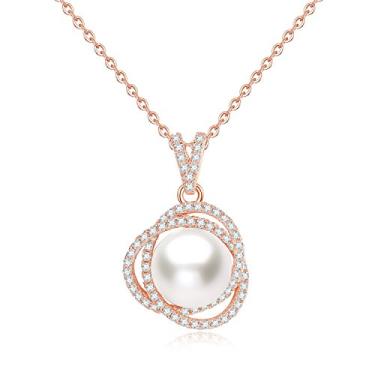 Imagem de Conjunto elegante de brincos e colar de prata esterlina em ouro rosa JORA com zircônia cúbica