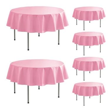 Imagem de Enjoyidea Toalha de mesa redonda de vinil com forro de flanela - pacote com 6 toalhas de mesa rosa 152 cm à prova d'água - Capas de tecido PEVA à prova de derramamento para piquenique, festa