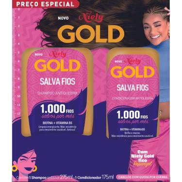 Imagem de KIT SHAMPOO 275ML + CONDICIONADOR 175ML ANTIQUEBRA BIOTINA E VITAMINA B5 NIELY GOLD SALVA FIOS PREÇO ESPECIAL