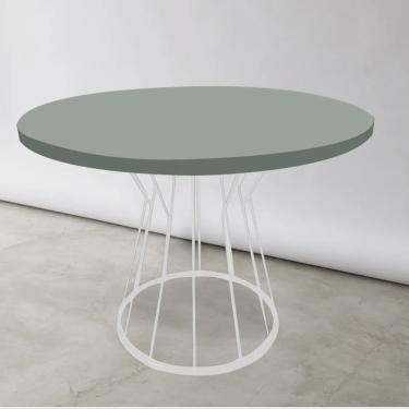 Imagem de Mesa De jantar Redonda Maisa 90x90x75cm Ferro Branco Tampo 100% mdf Verde Oliva - Ahazzo Móveis