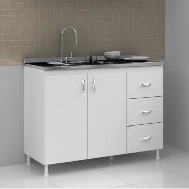 Imagem de Balcão de Cozinha para Pia sem Tampo 120 Cm Cz601 Branco - Evidência Móveis