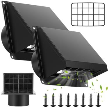 Imagem de Yaocom Pacote com 2 capas externas de ventilação para secadora de 10 cm com tela removível, tampa de exaustão de parede preta com aba acolchoada antiretorno para exaustor de cozinha, ventilação