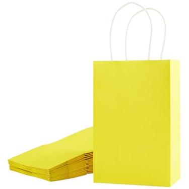 Imagem de SUNCOLOR Pacote com 12 sacos de presente amarelos com alças – Sacos de presente pequenos recicláveis de 20 cm para lembrancinhas de festa, Páscoa, aniversários, chás de bebê e eventos com tema de luz