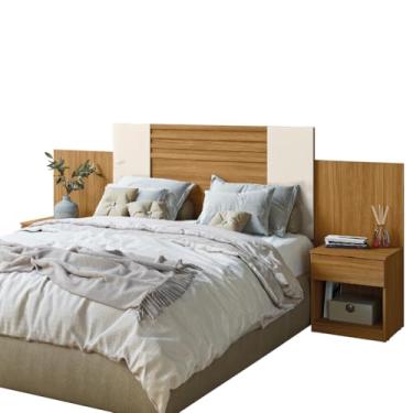 Imagem de Cabeceira Para Cama Box Casal Queen 1,40m/1,60m Com Mesa De Cabeceira Freijó/Off White/Cinza Flex Araguaia Moval