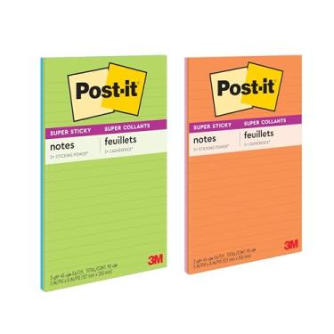 Imagem de Post-it Super Sticky Notes, 12,7 x 20,3 cm, 2 blocos, 2 x The Sticking Power, coleção Rio de Janerio, cores brilhantes (laranja, rosa, azul, verde), reciclável (5845-SS)