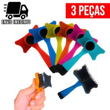Imagem de Kit 3 Rasqueadeira Escova Pet Tira Pelos Para Gatos Cachorros com Botã