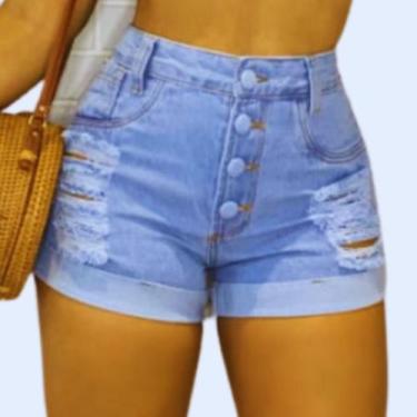 Imagem de Shorts Jeans Feminino Bermuda Cintura Alta Destroeyd Blogueira - Ataca