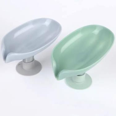 Imagem de KIT 2 Saboneteiras de Pia Escorra a Caixa de Sabão Para Banheiro Com Suporte Ventosa Forma de Folha(1 Unidade)