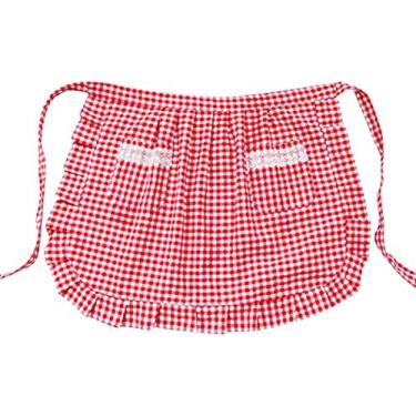 Imagem de CRB Fashion Avental de cozinha meio bistrô com bolso na cintura, serve para tamanhos PP a grande, xadrez vermelho, Xadrez vermelho, Tamanho Único