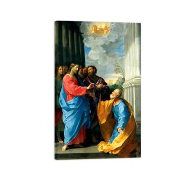 Imagem de Pinturas a óleo religiosas - imagem famosa em tela - reprodução giclée em tela - Cristo entregando chaves - pôster clássico pronto para pendurar 50 x 80 cm 20 x 31 pol tela embrulhada