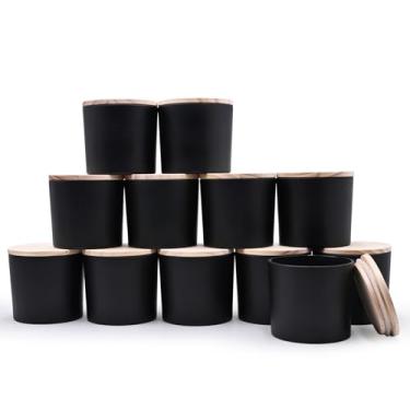 Imagem de SHOWIN Potes De Vela Grossos 12 Oz Para Fazer Velas, Peças, Vazios Com Tampas Madeira Especiarias, Recipiente Amostra, Preto Fosco
