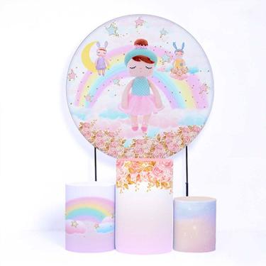 Imagem de Kit Painel de Festa Redondo de 1,30m e Trio de Cilindros Boneca - Fera Print