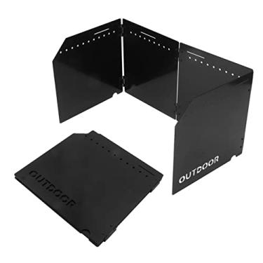 Imagem de Xcello Para-brisas de fogão portátil com 4 placas para acampamento e piquenique, durável, dobrável, para fogão ao ar livre (45,5 cm x 12 cm - preto)