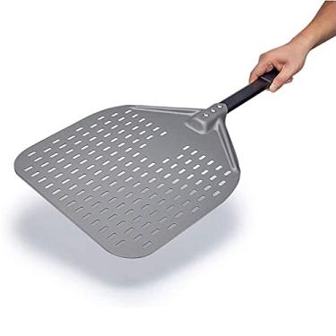 Imagem de WOTZOV Pá para pizza de alumínio perfurada, resistente a altas temperaturas, com pega removível, 12 polegadas, comprimento do cabo 31,5 polegadas, comprimento do cabo 14,2 polegadas