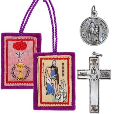 Imagem de Escapulário roxo pequeno Marie Julie Jahenny of Benediction and Protection Catholic Necklace Escapulario Morado, Small, Tecido, Sem Pedra Preciosa