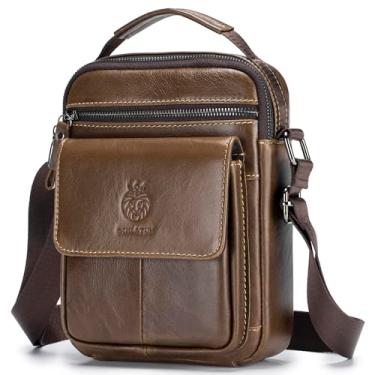 Imagem de SCHLATUM Bolsa mensageiro de couro pequena para homens, bolsa transversal, bolsas de ombro masculinas bolsa de mão masculina de couro, Café