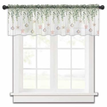 Imagem de Cortinas transparentes para janelas de cozinha, folhas de eucalipto, casco de estrela-do-mar, sanefas de janela transparentes, tratamento de janela transparente para cozinha, quarto/banheiro (137 x 45