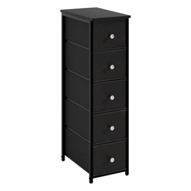 Imagem de lurcns Armário de armazenamento estreito para pequenos espaços, cômoda de banheiro fina com gavetas, organizador de armazenamento alto e fino para banheiro, quarto, armário skinny (preto, 5 gavetas)