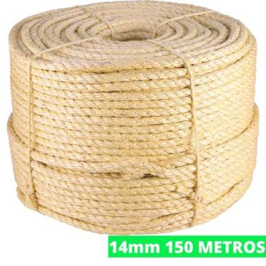 Imagem de Rolo Corda De Sisal Natural 14mm 150 Metros Naval Rasada Trança Arranh